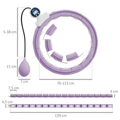 PURE Smart Weighted Hula Hoop, Massage Hula Ring w/ 16 Detachable Knots, 360° Auto-Rotating Ball, Digital Counter, Purple