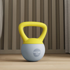 PURE 4KG Soft Kettlebell, Kettle Bell with Non-Slip Handle for Home Gym, Weight Lifting, Strength Training, Yellow/Grey