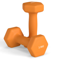 PURE 2 x 1.5kg Hexagonal Dumbbells Weights Set with Non-Slip Grip for Home Gym Workout, Orange