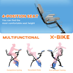 PURE 2-in-1 Folding Exercise Bike with 8-Level Magnetic Resistance, Arm Resistance Band, Pulse Sensor, Blue