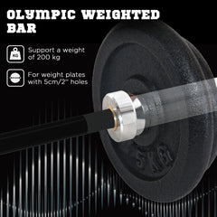 PURE 210cm Olympic Barbell Bar for 5cm Weight Plates, with Spring Clips, 19kg