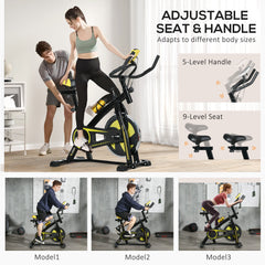 Exercise Bike, Indoor Stationary Bike, Cycling Machine with Adjustable Seat and Resistance for Home Gym Workout, Yellow