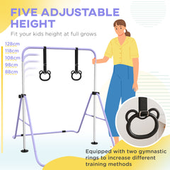 PURE Adjustable Height, Foldable Kids Gymnastics Bar w/ Non-slip Rubber Floor Rings, for 3+ Years, Purple
