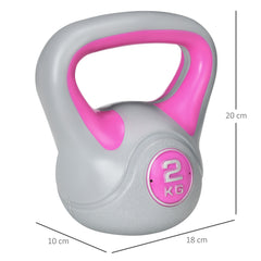 PURE Kettlebell, 2kg Kettle Bells with Handle for Home Gym Weight Lifting and Strength Training, Pink and Grey