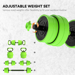 PURE 30kg Four-In-One Adjustable Weight Dumbbells Set, Barbell, Kettlebell, Push Up Stand - Green
