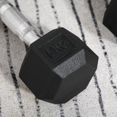 PURE 2x5kg Rubber Dumbbell Sports Hex Weights Sets Gym Fitness Lifting Home
