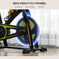 Exercise Bike, Indoor Stationary Bike, Cycling Machine with Adjustable Seat and Resistance for Home Gym Workout, Yellow