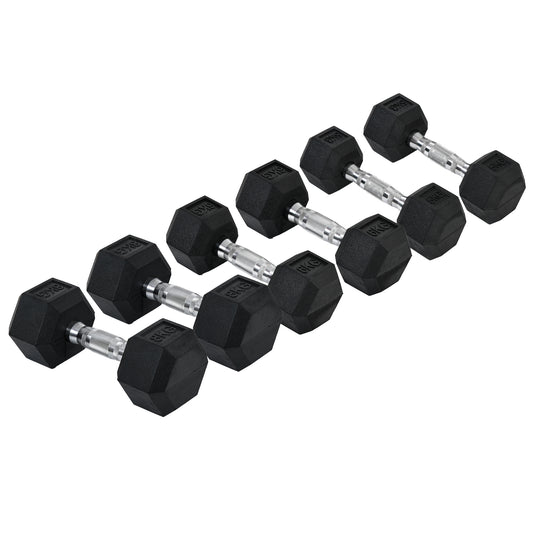 PURE Rubber Dumbbell Set Sports Hex Weight Sets Home Gym Fitness Lift Strength Training Exercise 2 x 5kg, 2 x 6kg, 2 x 8kg