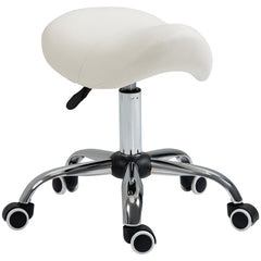 PURE Cosmetic Stool 360° Rotate Height Adjustable Salon Massage Spa Chair Hydraulic Rolling Faux Leather Saddle Stool, Cream