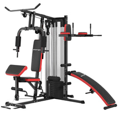PURE Multi Gym Workout Station, Weight Machine with 65kg Weight Stack, Sit Up Bench, Push Up Stand, Dip Station