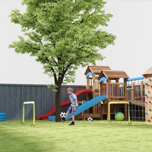 PURE Two Football Goal Nets, Foldable Outdoor Sport Training Equipment, for Teens, Adults, with Carrying Bag, Yellow