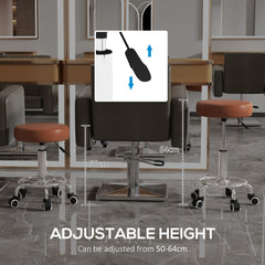 PURE PU Leather Rolling Stool, Height Adjustable Stool Chair with Wheels for Salon, Massage, Spa, Brown