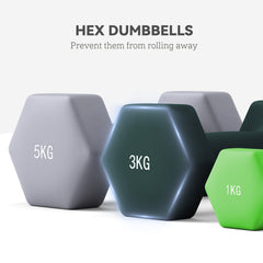 PURE Dumbbells Set with Storage Rack, 2 x 1kg, 2 x 3kg, 2 x 5kg, Green