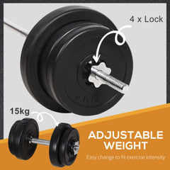PURE Dumbbell and Barbell Set with 65kg Adjustable Barbell Weights Set, for Home Gym - Black