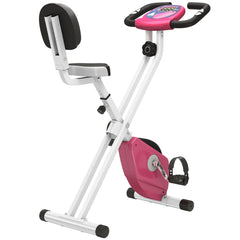 PURE Folding Exercise Bike, Fitness Bicycle Indoor Trainer, 8-Level Magnetic Resistance Adjustable, with LCD Monitor, Pulse Sensor, Pink