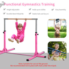 PURE Height Adjustable Gymnastics Horizontal Bar for Kids, Children Junior Kip High Bar Fitness, Pink