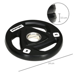 Olympic Weight Plates: 2 x 5kg Tri-Grip Rubber Coated Plates with 5cm Holes, for Gym, Home & Strength Training