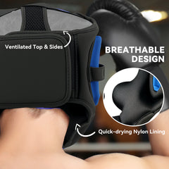 PURE Boxing Headguard w/ Adjustable Strap for Sparring, Kickboxing, MMA, Blue/Black