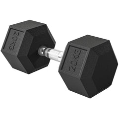 PURE 20KG Single Rubber Hex Dumbbell Portable Hand Weights Dumbbell Home Gym