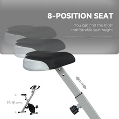 PURE Folding and Quiet Exercise Bike with 8-Level Magnetic Resistance and Heart Rate Sensor, for Home Gym, Black and Grey