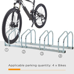 PURE Bike Stand Parking Rack Floor or Wall Mount Bicycle Cycle Storage Locking Stand (4 Racks, Silver)
