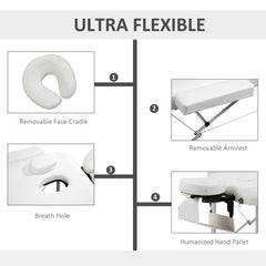 PURE Foldable Massage Bed Portable Table, 3-Section Aluminium Foldable Beauty Couch, Professional Salon Spa Table with Headrest Support and Carry Bag, 81 cm Width, White