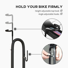 PURE Vertical and Horizontal Bike Rack Bicycle, Storage Stand with Adjustable Hooks, for 24"-29" Wheels, 700c Bike
