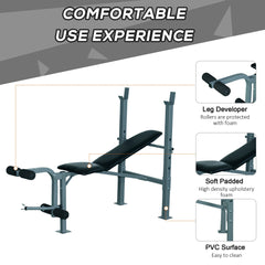 Heavy Duty Adjustable Multi Gym Chest Leg Arm Weight Bench w/4 Incline Postions - Black/Silver