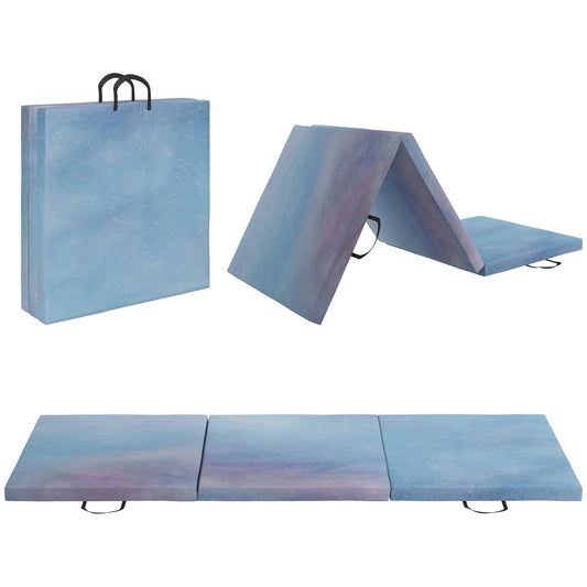 PURE 6FT Foldable Gymnastics Mat, Tri-Fold 2" Thick Crash Mat with Carry Strap Handles for Home Training, Sky Blue