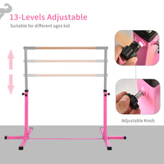 PURE Height Adjustable Gymnastics Horizontal Bar for Kids, Children Junior Kip High Bar Fitness, Pink