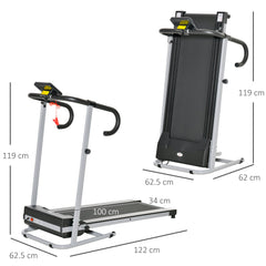 10km/h Unisex Electric Treadmill, Folding Indoor Cardio Treadmill, 1.25HP Motorised Running Jogging Walking Machine, w/ 3 Programs, LCD Monitor