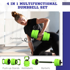 30kg Four-In-One Adjustable Weight Dumbbells Set, Barbell, Kettlebell, Push Up Stand - Green