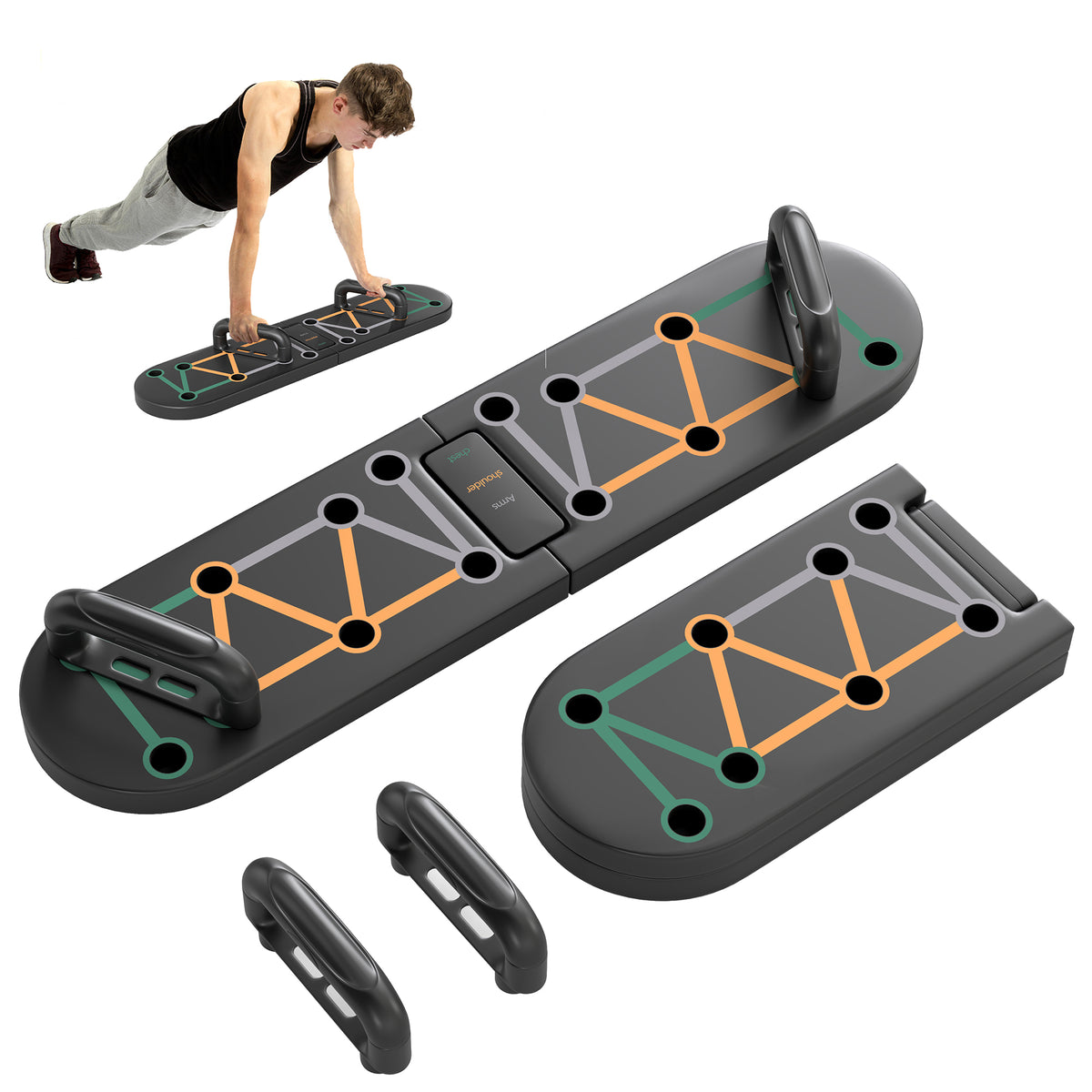 PURE Foldable Push Push Up Board with Non-Slip Pads, for Chest, Arms, Shoulders, Black