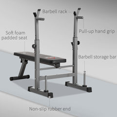 PURE Adjustable Weight Bench, Foldable Bench, with Barbell Rack, Grey