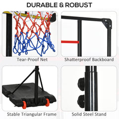 PURE Height Adjustable Basketball Hoop and Stand with Firm Backboard and Weighted Base, Portable on Wheels, Red