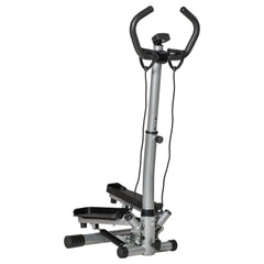 Adjustable Twist Stepper Fitness Step Machine, LCD Screen, Height-Adjust Handlebars, Home Gym, Silver and Black