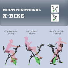 PURE 2-in-1 Folding Exercise Bike with 8-Level Magnetic Resistance, Arm Resistance Band, Pulse Sensor, Green