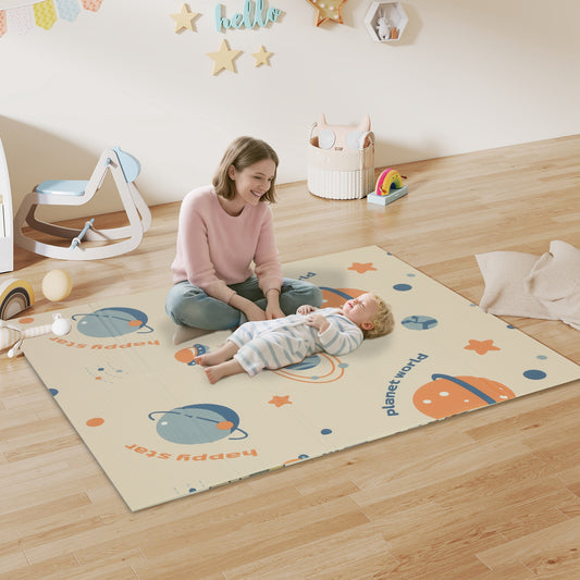 PURE Space-Themed Baby Plat Mat Double Sided, Foldable, Water-Resistant for Outdoor/Indoor, 177 x 146 x 1.5cm