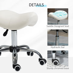 PURE Cosmetic Stool 360° Rotate Height Adjustable Salon Massage Spa Chair Hydraulic Rolling Faux Leather Saddle Stool, Cream