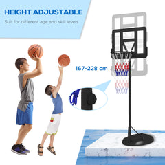 PURE Height Adjustable Basketball System, Freestanding Basketball Hoop and Stand w/ Wheels, 167-228cm