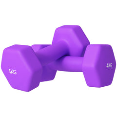 2 x 4kg Hexagonal Dumbbells Weights Set with Non-Slip Grip for Home Gym Workout, Purple