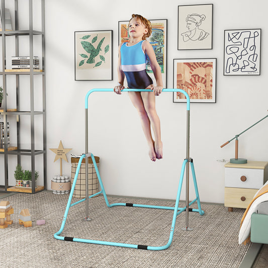 PURE Kids Gymnastic Bar, with Adjustable Height, Foldable Horizontal Bars - Light Blue