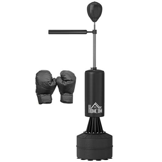 PURE 155-205cm 3-IN-1 Freestanding Boxing Punching Bag Stand, Boxing Speed Trainer with Rotating Flexible Arm, Speed Ball, Fillable Base, Black