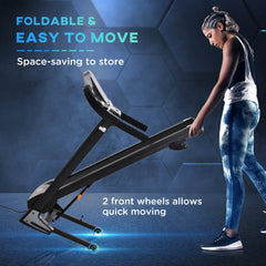 Folding Treadmill Machine Electric Motorised Running Machine 12 Preset Programs w/ LED Display, Drink Holder & Phone Holder for Home Black