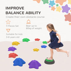 PURE Kids Stepping Stones, 11 Pieces Balance River Stones for Obstacle Course, Stackable Non-Slip Starfish Shape, Sensory Play for Indoors, Outdoors