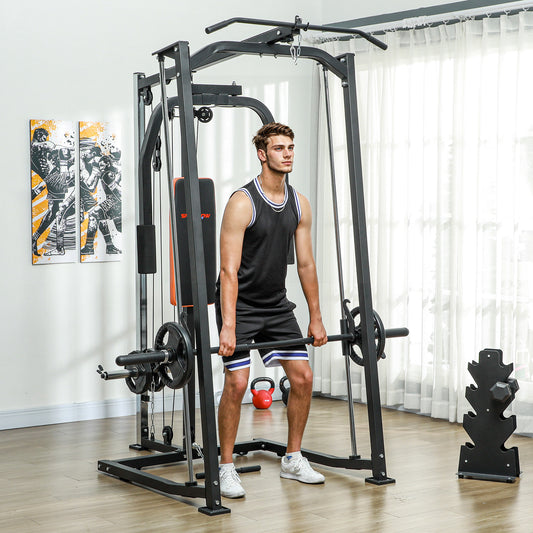 PURE 3-in-1 Smith Machine with Dual Cable Pulley System, Chest Press Station, 17-Level Squat Rack and Barbell Bar