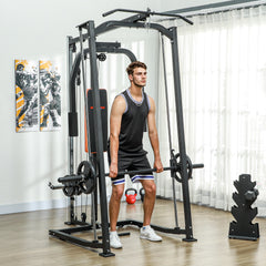 PURE 3-in-1 Smith Machine with Dual Cable Pulley System, Chest Press Station, 17-Level Squat Rack and Barbell Bar