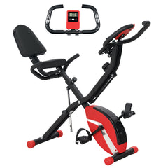 PURE Five-in-one Foldable Exercise Bike, Stationary Bike with Arm Workout Bands, LDC Monitor, Phone Holder, Red