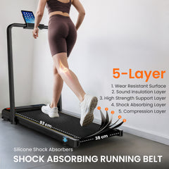 PURE Folding Walking Treadmill, Under Desk Walking Pad with Incline, Black