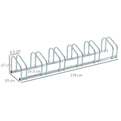 PURE Bike Stand Parking Rack Floor or Wall Mount Bicycle Cycle Storage Locking Stand 179L x 33W x 27H (6 Racks, Silver)